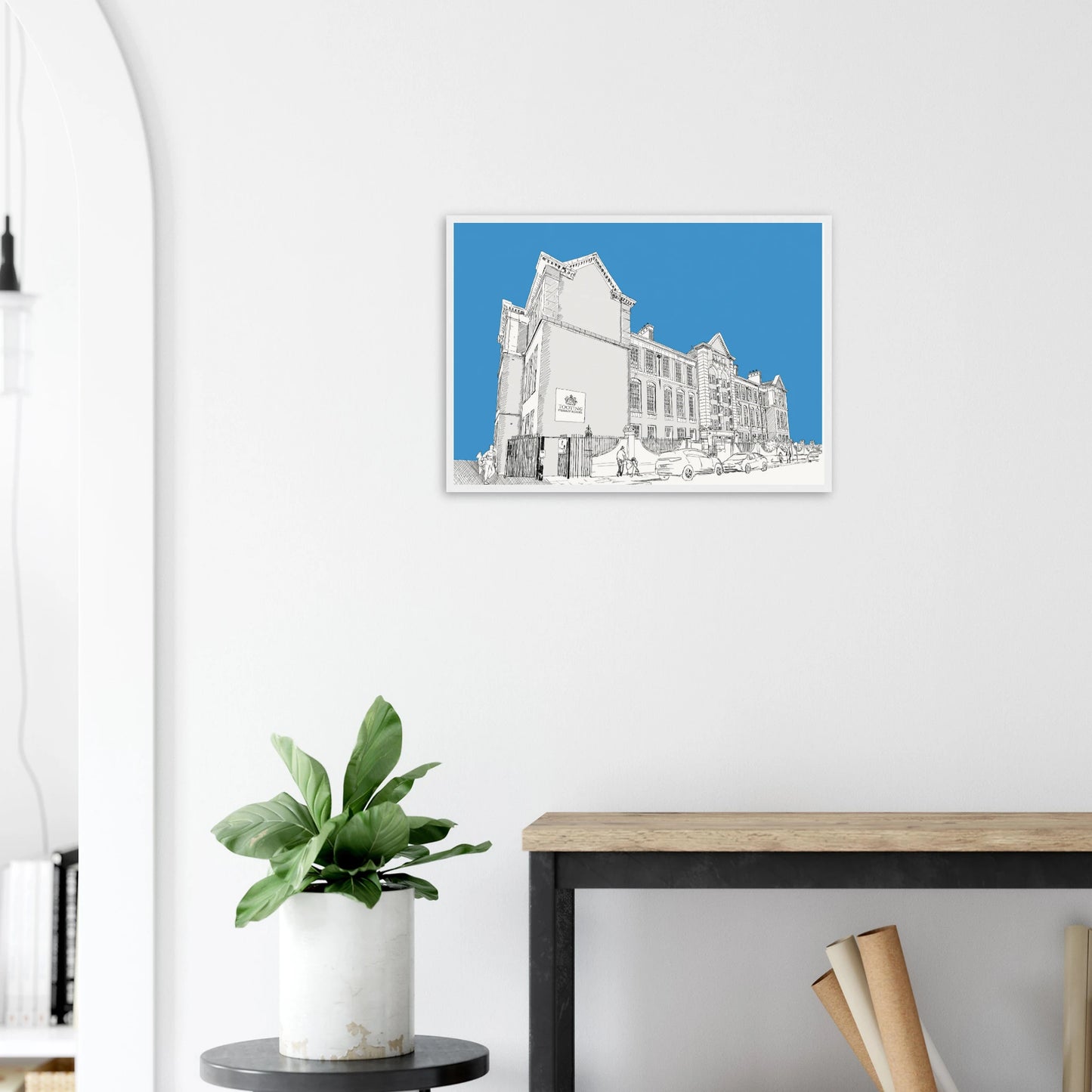Framed print of Tooting Primary School with blue background