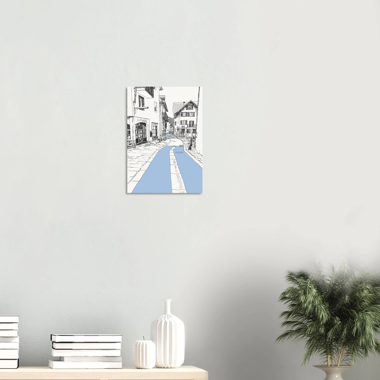 Le Monetier street print with the street highlighted light blue