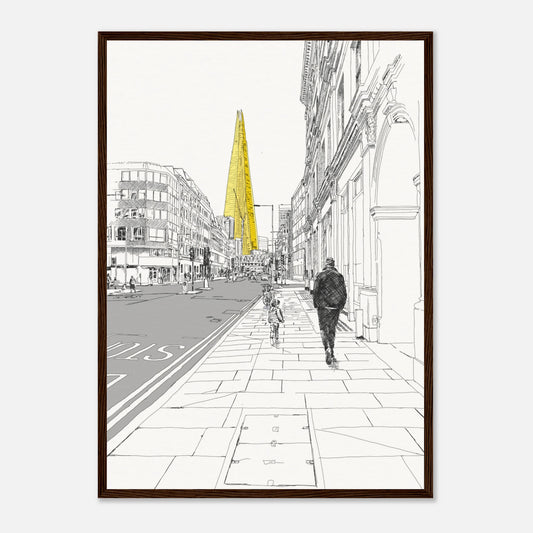 Line drawing of the shard, london by Edward Lodge, framed in dark wood