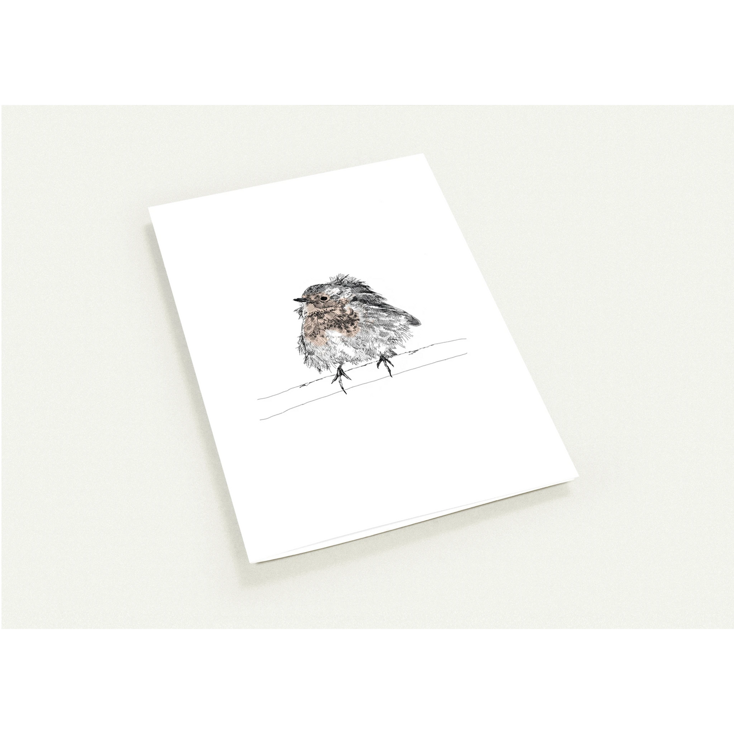 fluffed up robin line drawing by edward lodge printed on a gift card 